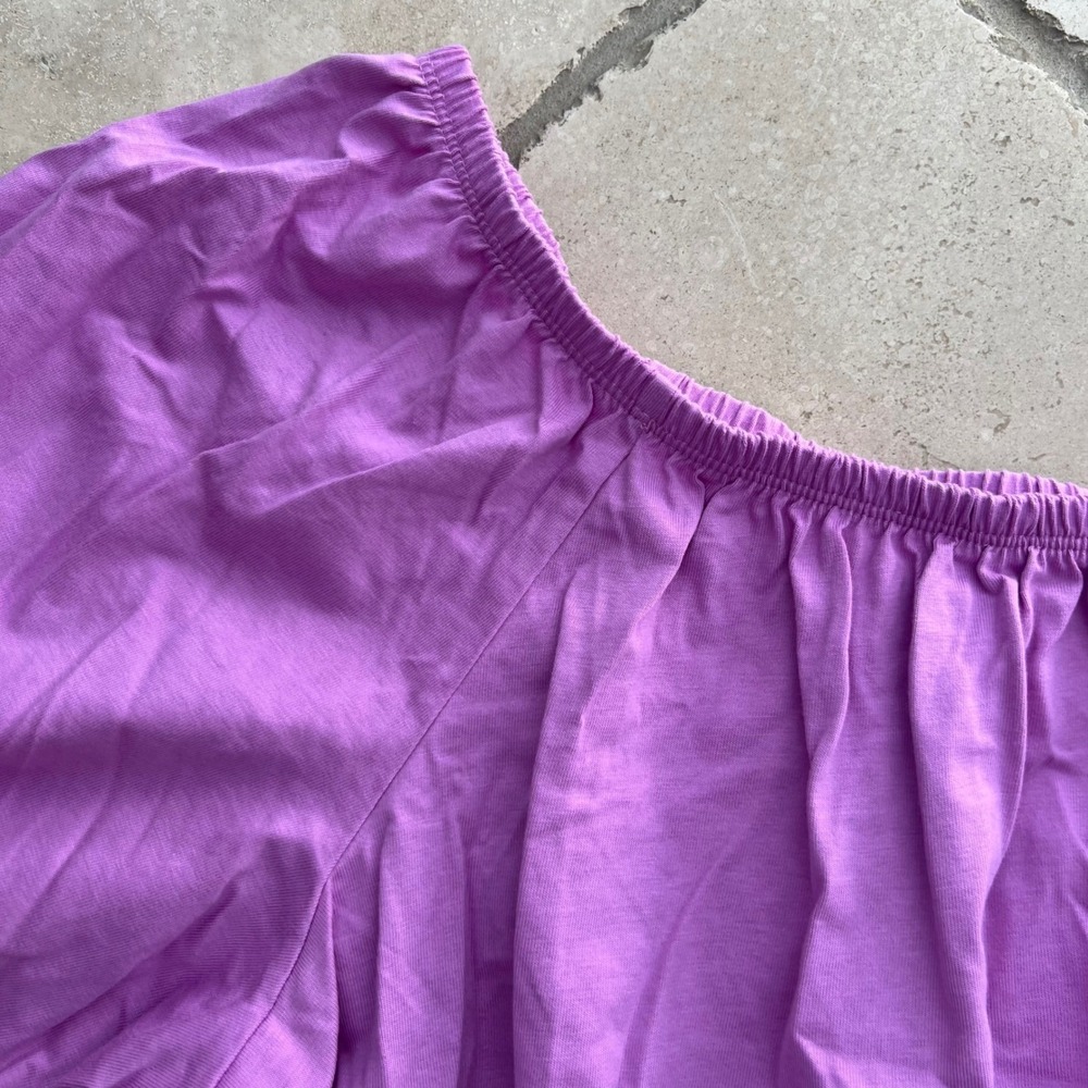 Old Navy Womens XXL Lilac Purple Off Shoulder Cotton Peasant Cropped Top Blouse - Picture 7 of 8